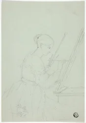 Joven mujer pintando (posiblemente un autorretrato)