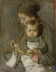Madre y bebé (óleo sobre lienzo)