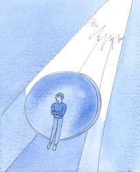 Un católico que se niega a creer algunas de las verdades de la Fe levanta una barrera en su alma, y se impide a sí mismo obtener una comprensión más clara de la Verdad, 2005 (acuarela sobre papel)