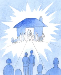 Un matrimonio cristiano, vivido como se debe vivir, es como una lámpara puesta sobre una colina, para la sociedad; una unión sacramental llena de gracia, 2005 (acuarela sobre papel)