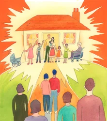 Un matrimonio cristiano, vivido como se debe vivir, es como una lámpara puesta sobre una colina, para la sociedad; una unión sacramental llena de gracia, 2005 (acuarela sobre papel)