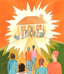 Un matrimonio cristiano, vivido como se debe vivir, es como una lámpara puesta sobre una colina, para la sociedad; una unión sacramental llena de gracia, 2005 (acuarela sobre papel)