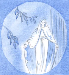Una estatua en el jardín: Aquí, podemos ver el enfoque de corazón abierto de Nuestra Señora hacia Dios. Ella siempre le preguntaba: "¿Qué quieres que haga?"
