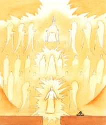 Una buena preparación para la Misa consiste en la oración, con la reflexión sobre la Compañía del Cielo con la que rezamos, y sobre el Padre Eterno, Fuente de todo Amor, 2005 (acuarela sobre papel).