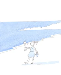 Un niño obediente y feliz de vacaciones tiene la libertad de hacer una cosa buena u otra en la playa, 2005 (acuarela sobre papel)