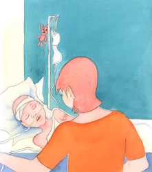Una madre con un hijo gravemente enfermo sigue queriéndolo, 2005 (acuarela sobre papel)