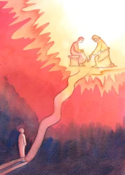 Una persona que, por amor a Dios, ama y sirve a su prójimo, camina un camino difícil hacia el Cielo, con subidas empinadas.