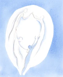 Después de la Confesión, la absolución, la oración y la penitencia, me encontré elevado -como me explicó el Señor- a la "danza" de las Tres Divinas Personas, 2005 (acuarela sobre papel)