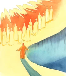 Todas las almas del purgatorio se unen a nuestras oraciones, mientras alabamos al Padre, por Cristo, en el Espíritu, en la misa, 2005 (acuarela sobre papel)