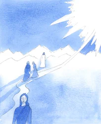 Como ahora me duele el corazón, me dijo Cristo, así le dolía el suyo, cuando en su vida terrenal veía a la gente ignorar sus sabias palabras y negarse a seguir el Camino del Cielo, 2005 (acuarela sobre papel).