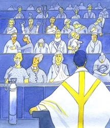 Al mirar el sacerdote a su congregación, preparándose para predicar y enseñar en la Misa, debe recordar cuán necesitados están
