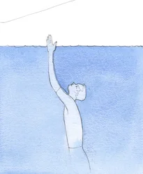 Al final de su purificación en el Purgatorio, esta alma feliz se elevó hacia el Cielo como un nadador que se lanza hacia la superficie del océano para alcanzar la orilla, 2005 (acuarela sobre papel)
