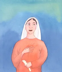 ¿Podemos imaginar que la Santísima Virgen María no supiera cuándo su hijo había resucitado de entre los muertos Lo supo, en el momento de su resurrección, al experimentar en su propio corazón su bienaventuranza y su gloria, 2005 (acuarela sobre papel)