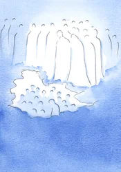 Cristo y sus santos en el cielo miran con gran ternura a sus amigos en la tierra que meditan en su Pasión