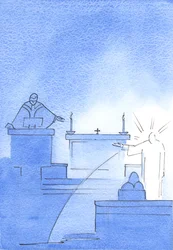 Cristo apareció ante mí, con su brazo levantado para indicar el púlpito donde, me dijo, se habla la verdad sobre Dios y el Hombre