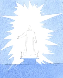 Cristo me hizo una pregunta retórica: "¿Dónde están los demás Quiso decir: Si a los católicos se les hubiera enseñado bien el Santo Sacrificio y la Presencia Real de Cristo, muchos más estarían presentes incluso en una Misa entre semana, 2005 (acuarela sob