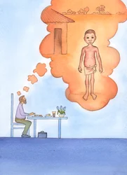 Cristo nos pide que denunciemos no sólo las causas inmorales de la pobreza, sino todo tipo de inmoralidad sexual e impudicia, que ponen en peligro las almas., 2004 (acuarela sobre papel).