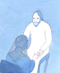 Cristo está realmente presente con nosotros en el Santísimo Sacramento. Estamos tan cerca de Él, en la Sagrada Comunión, como lo estaban sus amigos, cuando se sentaron junto a Él en Galilea, 2005 (acuarela sobre papel)