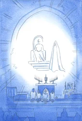 Cristo está entronizado sobre nosotros, en gloria, en nuestra Novena y Bendición, que es como una fiesta celestial. Nuestra madre María está alegremente cerca