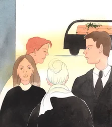 A Cristo le complace que demos un paso al frente cuando la gente está afligida, para ofrecer consuelo, o para hacer preguntas amables - incluso si esas personas son extraños, 2005 (acuarela sobre papel)