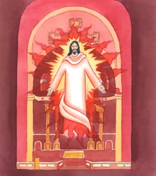 Cristo se me reveló como Realmente Presente en la catedral de Westminster, en toda su gloria, igual que en la iglesia parroquial de mi casa, 2005 (acuarela sobre papel)