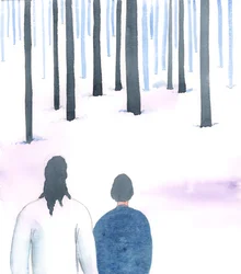 Cristo me mostró una extensión de tierra ante mí, como un bosque cubierto de nieve, 2005 (acuarela sobre papel)