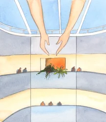 Cristo me mostró que desde cada piso del hospital de Santa Frai en Lourdes podemos ver la luz del sol y el Cielo, 2005 (acuarela sobre papel)