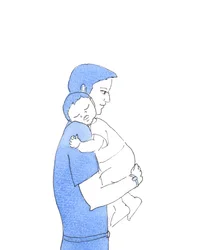 Cristo me enseñó que cuando estoy enferma y agotada y me cuesta prestar atención en misa, no tengo más culpa que una niña agotada que no puede evitar dormirse en el hombro de su padre, sostenida con seguridad en sus brazos amorosos, 2005 (acuarela sobre pa