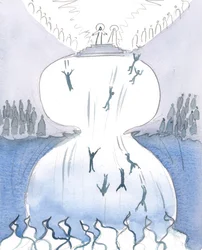 Cristo me mostró los cientos de pequeñas figuras del gran panorama que se extiende ante mí, 2005 (acuarela sobre papel)