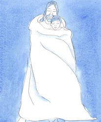 Cristo está a nuestro lado en la Sagrada Comunión, envolviéndonos en Su manto, como un hombre envuelve a un amigo en una tormenta, para mantener a su amigo cerca y darle protección, calor y consuelo