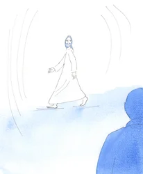 Cristo se paseó alegremente por la "habitación" que es mi propia alma, y explicó que ha sido verdaderamente "bien barrida" por mi confesión sincera de ayer y mis nuevos propósitos, en preparación de Su Cumpleaños, en la fiesta de Navidad, 2005 (acuarela so