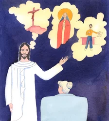 Cristo me dijo lo poco que mencionan la Cruz los predicadores y maestros de hoy: la Cruz en la que Él sufrió a causa de los pecados graves ya no se menciona, 2005 (acuarela sobre papel)