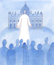 Cristo me habló del mensaje que ofrece a todos los que disienten de la doctrina de la Iglesia católica:, 2005 (acuarela sobre papel)