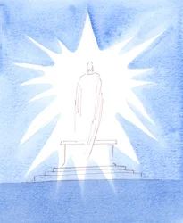 Cristo estaba Presente en la gloria, en la Consagración, radiante de majestad Divina, revelándose como Dios Verdadero, hecho hombre, Quien en Su humildad estuvo dispuesto a aceptar la persecución y la muerte, 2005 (acuarela sobre papel)