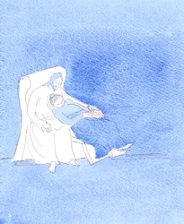 Cristo no me dejaba rezar más, cuando estaba agotado de dar una charla sobre Él, 2004 (acuarela sobre papel)