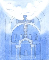 Muy "por encima" de nosotros, en las alturas del Cielo, vive el Padre, a Quien alabamos en la Misa, por Cristo Su Hijo, 2005 (acuarela sobre papel)