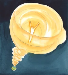 Del "torbellino" de amor que es la vida de las Tres Divinas Personas de la Divinidad, Cristo descendió a la tierra en Su Encarnación, en el seno de la Virgen María, 2005 (acuarela sobre papel).