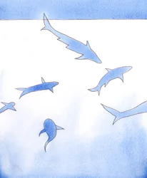 Dios creó todo lo que vive y respira - incluso tiburones y tarántulas, y otras criaturas que matan, 2005 (acuarela sobre papel)