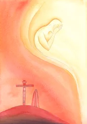 A Dios no le "gusta" vernos sufrir, como a Dios Padre no le gustó ver sufrir a su Hijo en la tierra, 2004 (acuarela sobre papel)