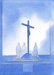 Dios me mostró que nuestros tres sacerdotes que ofrecieron el Santo Sacrificio estaban de pie alrededor de la cruz en la que Cristo murió