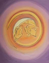 Dios Padre, consciente del terrible coste de la Encarnación, tiende la mano, a través de Su Espíritu Santo, a Su Hijo amado, quien accede voluntariamente a venir a la tierra para nuestra salvación, 2003