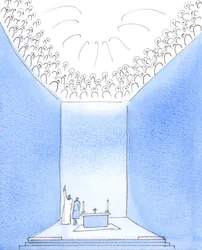 Dios Padre está rodeado en el Cielo por los Santos, que comparten Su alegría, 2005 (acuarela sobre papel)