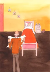 Las buenas intenciones no bastan. Matar está mal, incluida la matanza de enfermos y ancianos, aunque tengamos una buena intención, 2004 (acuarela sobre papel).