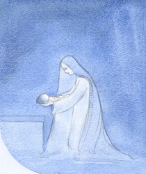 Qué simple fue para María, arrodillada, colocar a su bebé para dormir, sin preocuparse por su propio papel privilegiado.