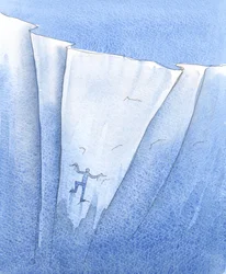 Vi a una persona aferrada a la pared del Abismo, lanzando insultos hacia Cristo, pero en peligro - al menor movimiento violento - de caer a las profundidades, 2004 (acuarela sobre papel)