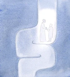 Vi que Cristo me sostiene durante mis viajes, mientras avanzamos hacia el Padre, como si viajáramos a través de túneles torcidos, 2000