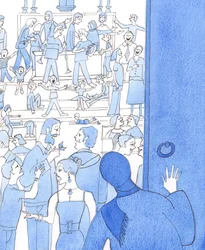 Si personas de otra religión contemplaran algunas de nuestras ruidosas iglesias, ¿creerían -preguntó Cristo- que nuestra afirmación es cierta: que Cristo, nuestro Dios, es adorado y está presente allí, 2005 (acuarela sobre papel).