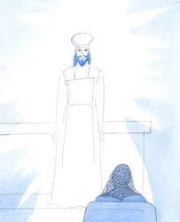 Al explicar su humildad, Cristo se me apareció, después de la consagración, como Sumo Sacerdote, revestido como en la antigüedad, 2005 (acuarela sobre papel)