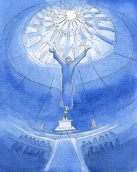 Era una petición ferviente del Señor: Di a todos los que te escuchen que Jesús, nuestro Dios y Salvador, está realmente Presente en cada Misa, "escondido" en las sagradas especies, y rezando como lo hizo en el Calvario, por los pecadores, 2005 (acuarela so