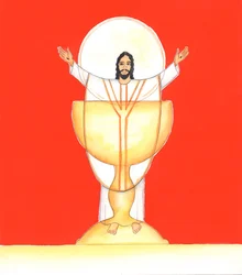 Jesucristo, nuestro Dios encarnado, está sustancialmente Presente con nosotros en la Sagrada Eucaristía, 2005 (acuarela sobre papel)